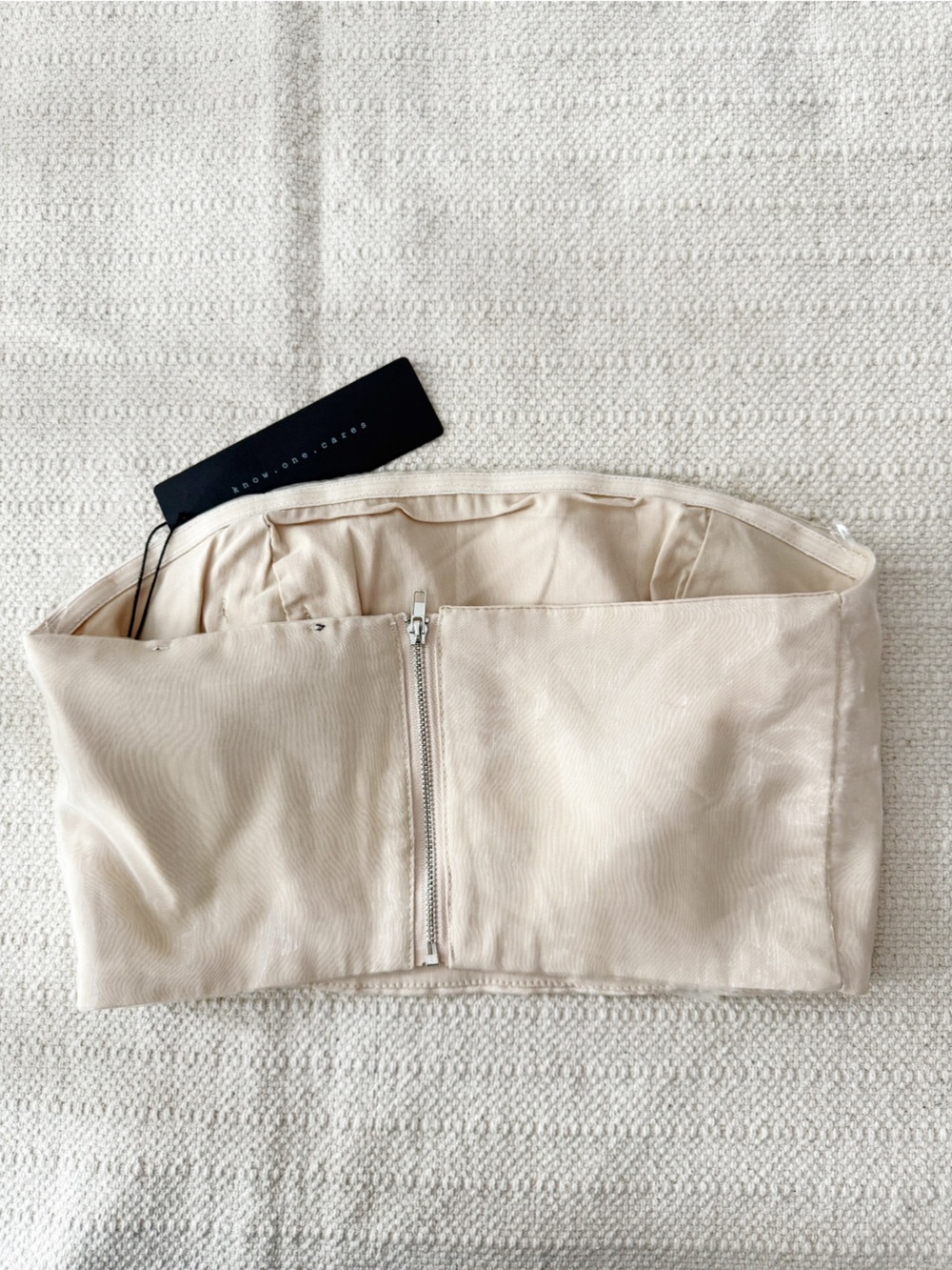Know One Cares Ivory Strapless Floral Appliqué Crop Top - Picture 3 of 6